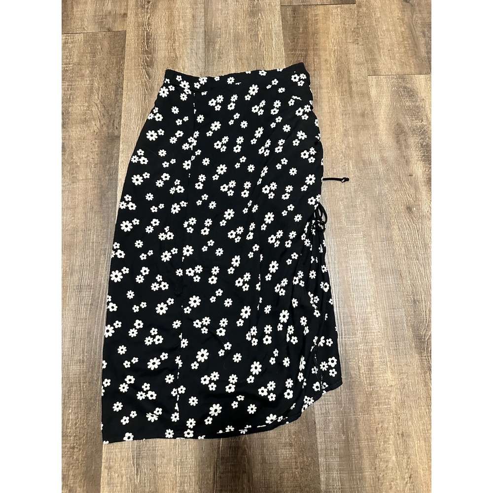 Hollister Black Floral Ultra Hi Rise Midi Skirt High Slit Small